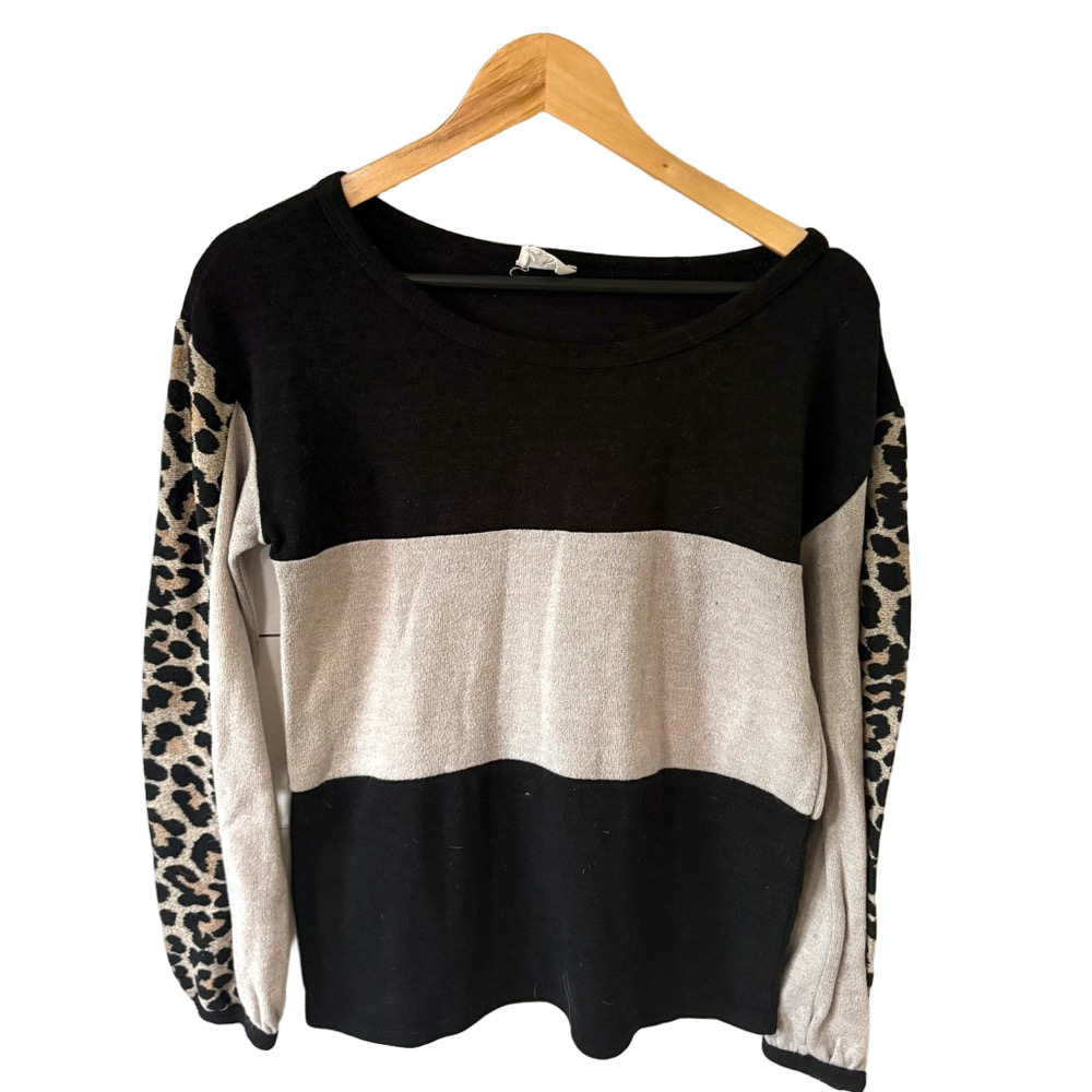 BiBi Black and Cream Leopard Sleeve Sweatshirt